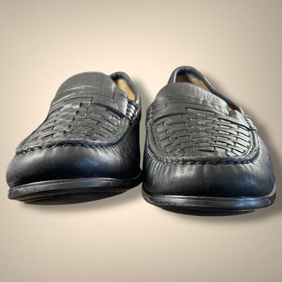 Men's Size 9.5 JOHNSTON & MURPHY  Black Woven Slip-On Sheepskin Loafers EUC - Picture 5 of 9